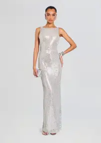 Asha Sequin Dress(White/Silver,XXS)