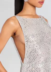 Asha Sequin Dress(White/Silver,XXS)
