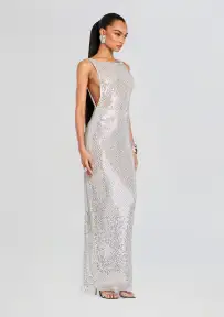Asha Sequin Dress(White/Silver,XXS)