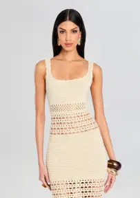 Avril Knit Crochet Dress(Ivory/Gold,XXS)