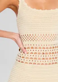 Avril Knit Crochet Dress(Ivory/Gold,XXS)