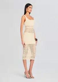 Avril Knit Crochet Dress(Ivory/Gold,XXS)