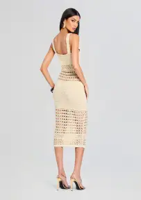 Avril Knit Crochet Dress(Ivory/Gold,XXS)