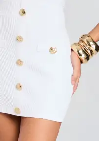 Ellison Rib Knit Dress(White/Gold,XXS)