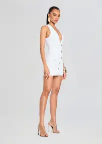 Ellison Rib Knit Dress(White/Gold,XXS)