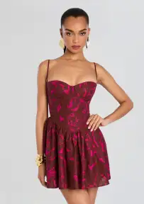 Kenora Corset Dress(Cerise Abstract Orchid,XXS)