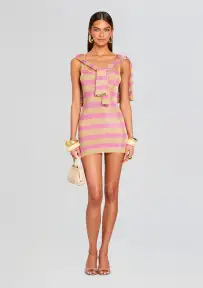 Benni Metallic Knit Mini Dress(Gold/Bubblegum,XXS)