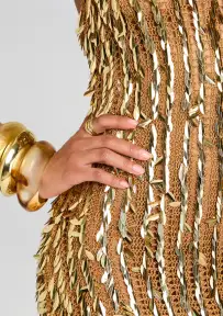 Saros Feather Sequin Crochet Dress(Gold,XS/S)