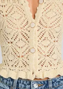 Giuliana Crochet Cardigan(Ivory/Gold,XXS)