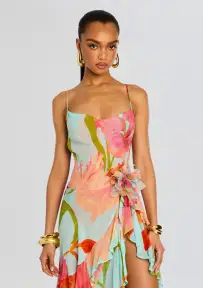 Samara Silk Chiffon Dress(Aqua Primavera,XXS)