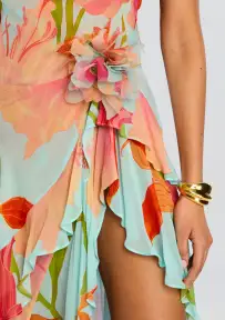 Samara Silk Chiffon Dress(Aqua Primavera,XXS)