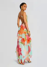 Samara Silk Chiffon Dress(Aqua Primavera,XXS)