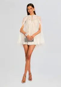 Adra Mini Cape Dress(Off White,XXS)