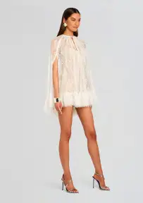 Adra Mini Cape Dress(Off White,XXS)