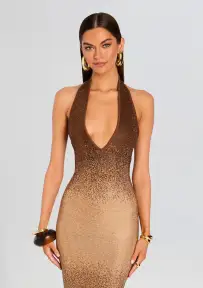 Aviana Embellished Knit Dress(Nude/Chestnut,XXS)