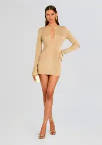 Emeri Metallic Knit Mini Dress(Gold,XXS)