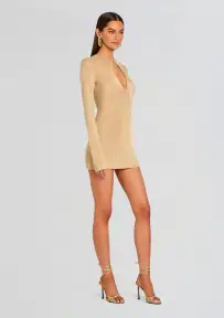 Emeri Metallic Knit Mini Dress(Gold,XXS)