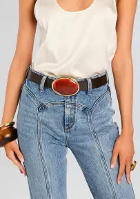 Dagmar High Waist Leather Belt(Garnet/Brown,XXS/XS)