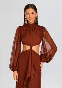 Rosalinda Chiffon Dress(Chestnut,XXS)