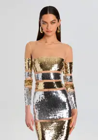 Desi Sequin Dress(Silver/Gold,XXS)