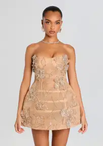 Katarina Dress(Nude/Gold,XXS)