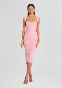 Kylie Mesh Midi Dress(Coral Blush,XXS)