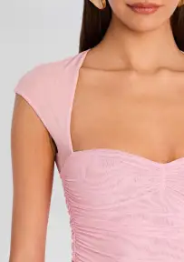 Kylie Mesh Midi Dress(Coral Blush,XXS)