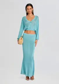 Harmony Metallic Knit Skirt(Frosted Sea,XXS)
