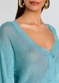 Moni Metallic Knit Cardigan(Frosted Sea,XXS)