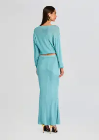 Harmony Metallic Knit Skirt(Frosted Sea,XXS)