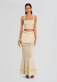 Soliana Crochet Top(Ivory/Gold,XXS)