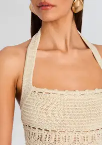 Soliana Crochet Top(Ivory/Gold,XXS)