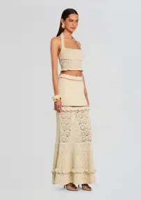 Soliana Crochet Top(Ivory/Gold,XXS)