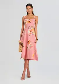 Saba Midi Dress(Peach Floral,XXS)