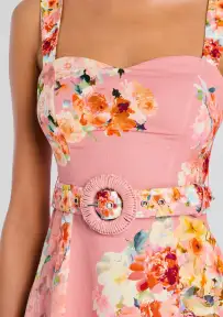 Saba Midi Dress(Peach Floral,XXS)
