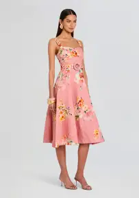 Saba Midi Dress(Peach Floral,XXS)