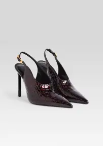 Celia Leather Slingback(Burgundy Croco,35)