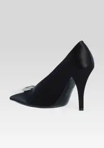 Corinna Satin Heel(Black with Gemstone,35)