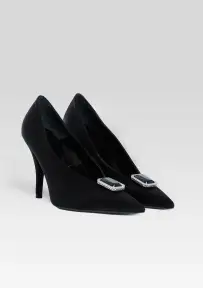 Corinna Satin Heel(Black with Gemstone,35)