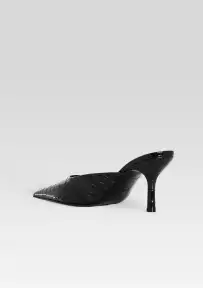 Francesca Leather Kitten Mule(Black Croco,35)