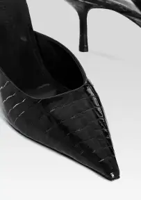 Francesca Leather Kitten Mule(Black Croco,35)