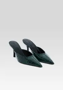 Francesca Leather Kitten Mule(Pine Croco,35)