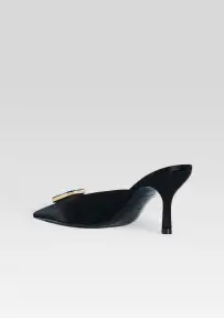Francesca Satin Kitten Mule(Black with Crystal,35)