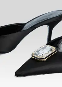 Francesca Satin Kitten Mule(Black with Crystal,35)