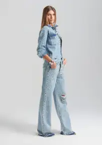 Doreen Crystal Embellished Denim Shirt(Arctic Crystal,XXS)
