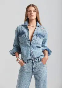 Doreen Crystal Embellished Denim Shirt