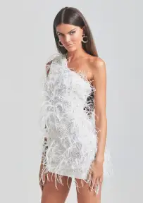 Sina Feather Dress(White/Silver,XXS)