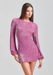 Tara Sequin Crochet Dress(Iridescent Pink,XS/S)
