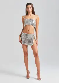Kauren Embellished Chainmail Top(Silver,XXS)