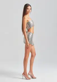 Kauren Embellished Chainmail Top(Silver,XXS)